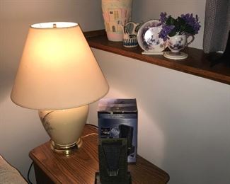 Lamp, side table with storage, decor
