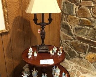 2 Tiered Table, Lamp, Occupied Japan Figurines 