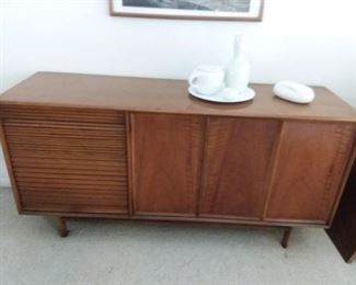 Nice Drexel Parallel Collection Mid Century Modern Buffet - Server -Credenza with Tambour Door. This could also be used as an entertainment center. Nice Walnut Finish. See other photo.