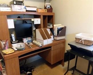 Office Supplies; Computer Desk with Hutch; Computer Monitor; Printer; Vintage Typing Stand
