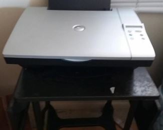 Dell Printer, Scanner, Copier and a vintage metal typewriter stand.