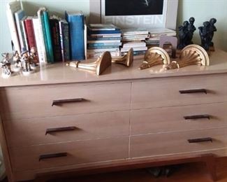 Mid Century Blonde Bedroom Furniture including a dresser, night stand and a small desk was handmade by Carl Henry Tillstrom (1883-1964), a Grand Rapids Carpenter & Furniture Maker. (This was the father of the homeowner)