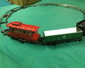Wyandotte Hafner Mechanical Key Wind-Up Lithographed Steel Train Set with Circular Track and Original Box