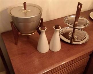 Retro Space-Age Looking Ice Bucket - Excellent Shape; other modern serving pieces
