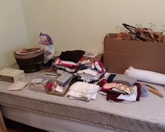 Twin Bed Frame with Mattress & Box Spring; Table Top Ironing Board; Assorted Items