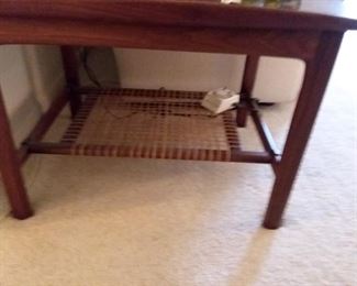 Wood End Tables by Dux of Sweden - Has caned lower shelf by Folke Ohlsson for Dux of Sweden - Nice Finish - Mid Century Danish Style