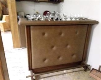 Retro Padded Style Bar with Foot Rail and On Wheels. Has shelf storage on backside!