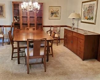 Pristine Dining Room Set.  May be purchased separately .  With an Asian Flair there are 6 Chairs, Table, Breakfront and Server 