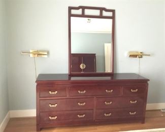 Rosewood Dresser and Mirror. Dresser measures (L 6ft x H 31-1/2 x D 18-7/8in). Mirror (H 47in x W 32-1/2in)