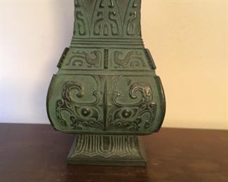 Japanese Copper Flower Vase, Cast Metal - 9in tall.