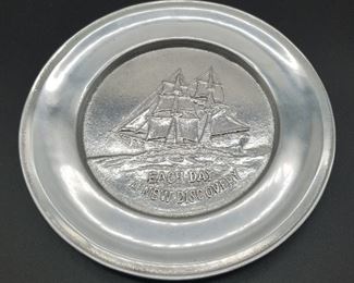 PEWTER PLATE WITH SHIP DESIGN