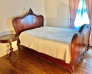 $395 - Full sized carved wood bed 86” L and 60” W
Headboard 62” W     Footboard 40.5” T 60” Wide  (Note last photo of the bed)