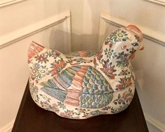 $100 - Porcelain chicken tureen 13" W, 8" D, 11" H. 