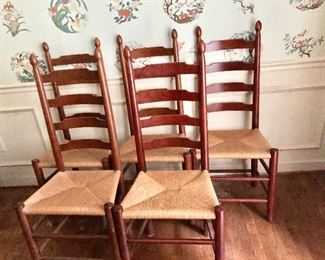 $80 each - Ladder back chairs with rush seats (5).  Each 19" W, 14.5" D, 44" H. 