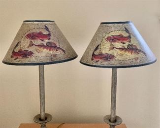 $395 - Pair of Wildwood fish table lamps! Each 25" H, base 6" diam. 