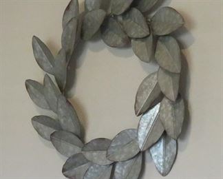 SOLD - Kate and Laurel Magnolia Wreath Hanging Galvanized Metal Wall Art