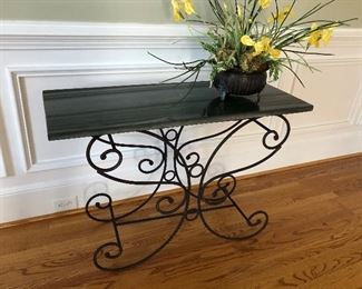 Green Marble Top Wrought Iron Table