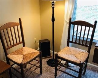 4 wood with woven seat dining chairs. All in excellent condition $120. 