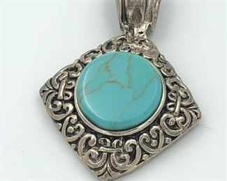 Sterling silver and turquoise pendant 2.75" $23