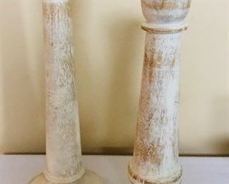 Pair of white washed candlesticks 11" and 10" $5