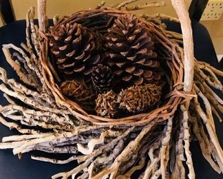 Basket of pine cones 12" high $11