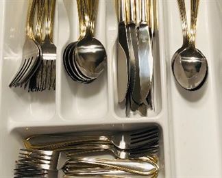 12 place setting silver and gold tone flatware set $25