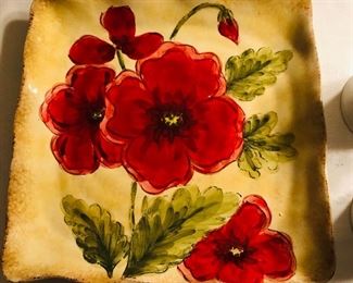 Maxcerra "Poppies" hand painted platter 11" square $15