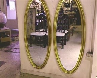 Pair Large Oval Gilt Wood Mirrors