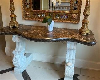 Marble top console table originally $8500 60"w x 22"d x 31"h stunning! $2100. Other items sold in following photos