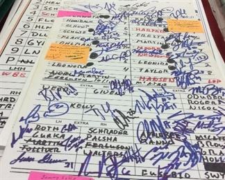 Autographed game used dug out line cards 