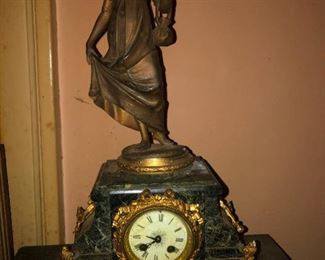 marble and brass antique figural clock