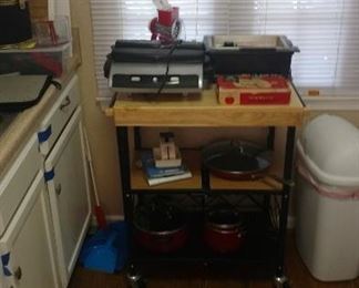 kitchen cart, George Foreman grill, more cookware