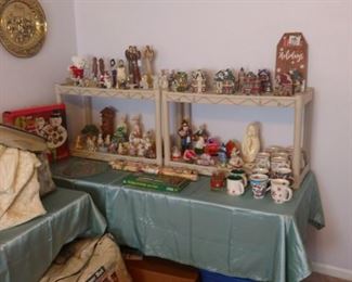 Christmas village (more under the table, Christmas cups/mugs, figurines