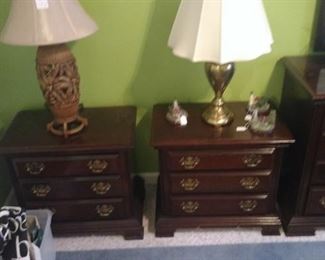 nightstands (from bedroom suite), lamps, Thomas Kinkade lighthouses