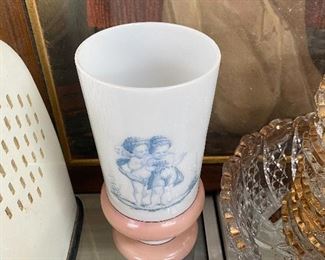 Early Milk Glass Cherub Vase