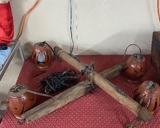 Neat Jugtown Pottery and Horse Harness Lamp 
