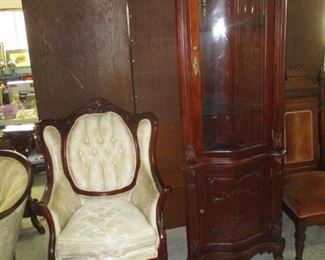 VICTORIAN CHAIR AND CORNER CABINET