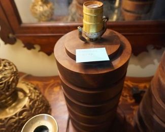 Pair Carved Bermuda Cedar Wood Table Lamps