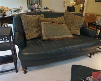Grenn Leather Sofa and Ottoman