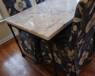 Marble Top Baker's Table Mounted on Iron Base and Legs