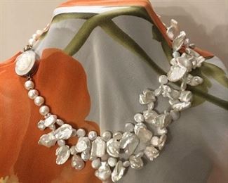 DOUBLE STRAND Freshwater Pearl Necklace w/Rosette Clasp