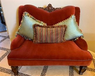 Gorgeous red velvet and leather settee