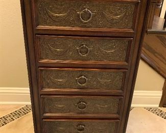 Theodore Alexander 5 drawer chest with metal front. Tags still on it and in excellent shape 