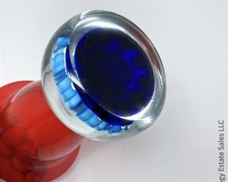 #7 Murano Red Glass Vase with millefiore base, unsigned. 5" x 7.5"   $145