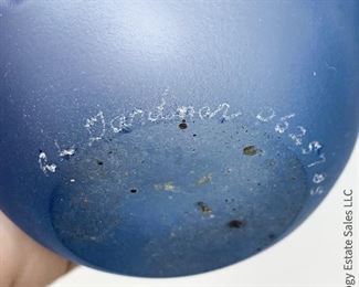 #11 Cobalt etched studio art glass vase, signed RL Gardner. 5" x 8.5"  $80