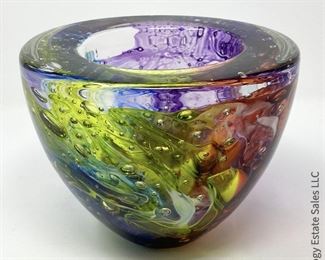 #17 "Nebula Bowl" Heavy multi-color glass bowl, signed Robert Phillips from Martha's Vineyard Glassworks. 7" x 5" $225