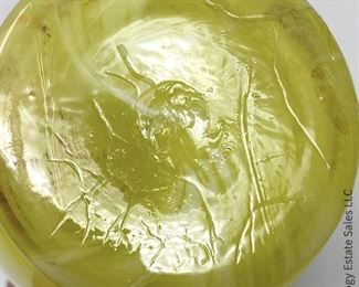 #16 Yellow Swirls Art Glass Amphora with Enamel decoration. 5" x 12" $55