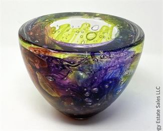 #17 "Nebula Bowl" Heavy multi-color glass bowl, signed Robert Phillips from Martha's Vineyard Glassworks. 7" x 5" $225