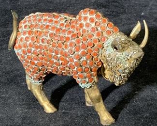 Vintage Tibetan Folk Art Brass Buffalo Figural