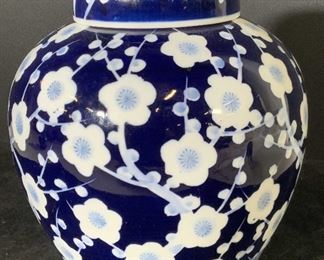 Hand Painted Asian Blue and White Ginger Jar